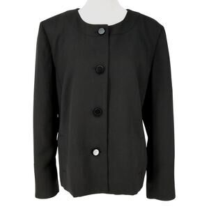 JM Collection Jacket Plus Size 18 Black Lined Buttons Collarless Blazer Career